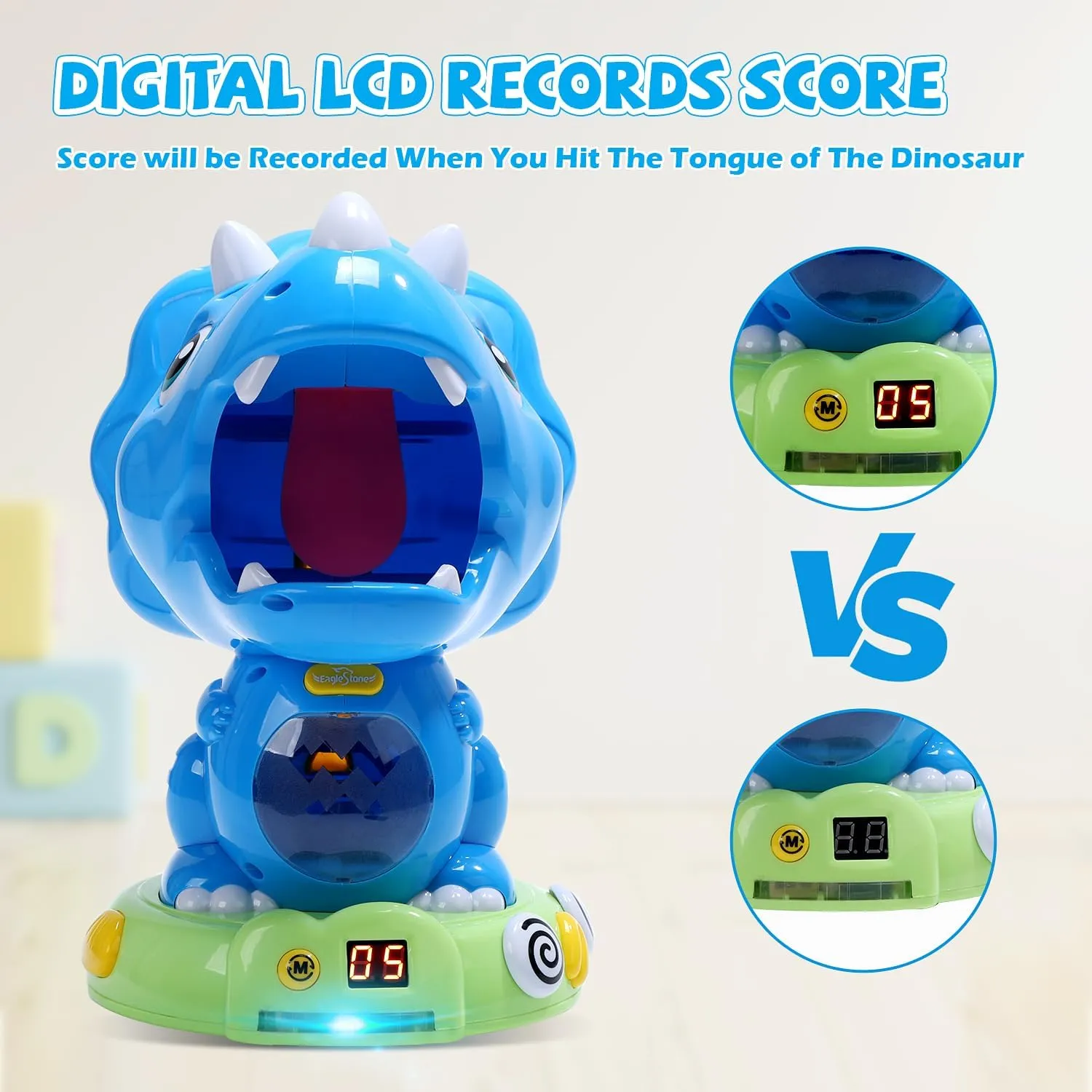 EagleStone Moveable Dinosaur Shooting Toys Triceratops Action,Kids Shooting Games with LCD Score Record&LED, Enhancing Hand-Eye Coordination Toys for Boys and Girls