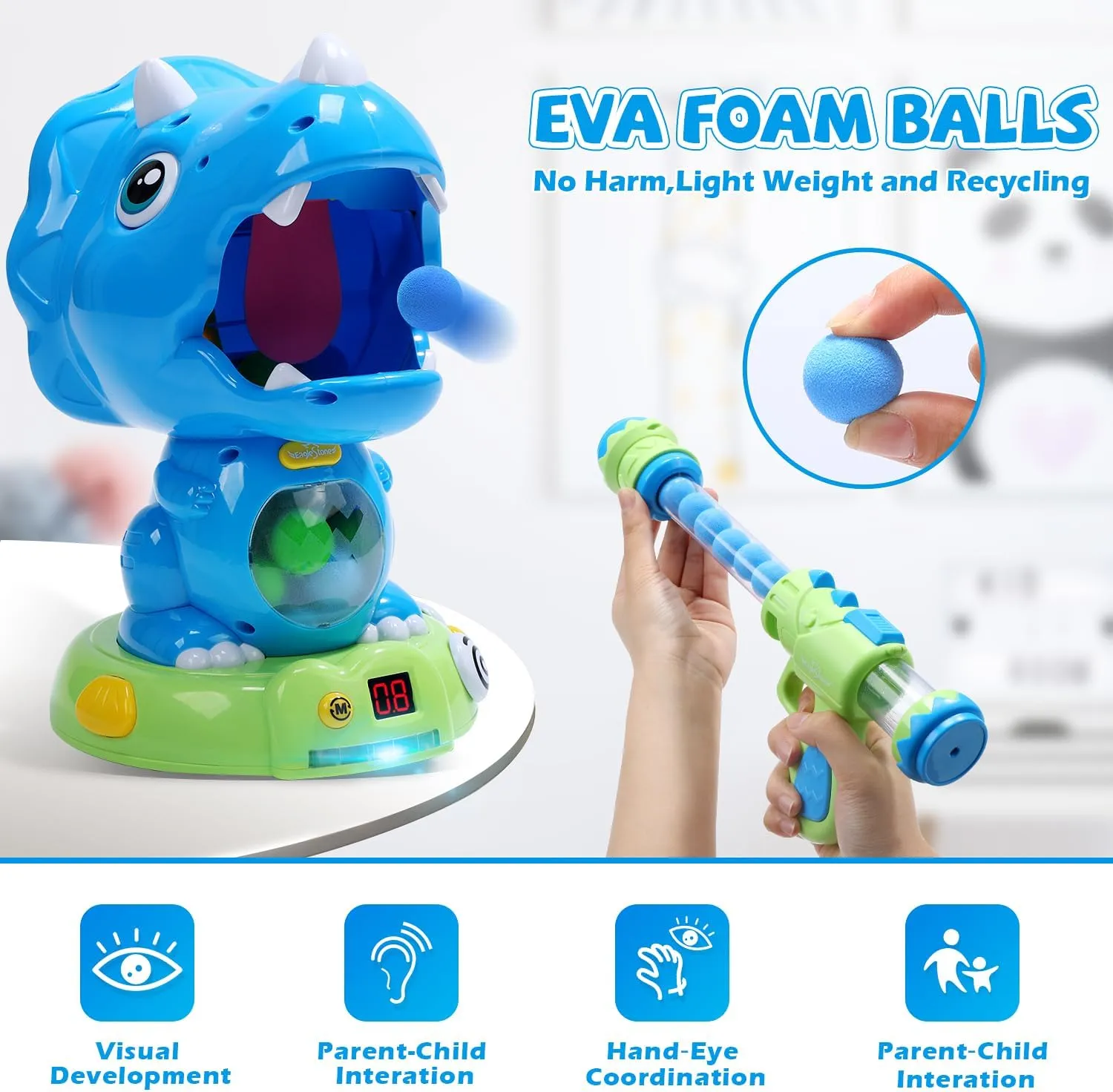 EagleStone Moveable Dinosaur Shooting Toys Triceratops Action,Kids Shooting Games with LCD Score Record&LED, Enhancing Hand-Eye Coordination Toys for Boys and Girls