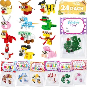 Easter Basket Stuffers Easter Gifts for Kids, 24 Pack Animal Building Block Toy with Gift Card Easter Basket Stuffer for Teen Boy Girl, Prefilled Easter Egg Fillers Kid Party Favor Goodies Bag