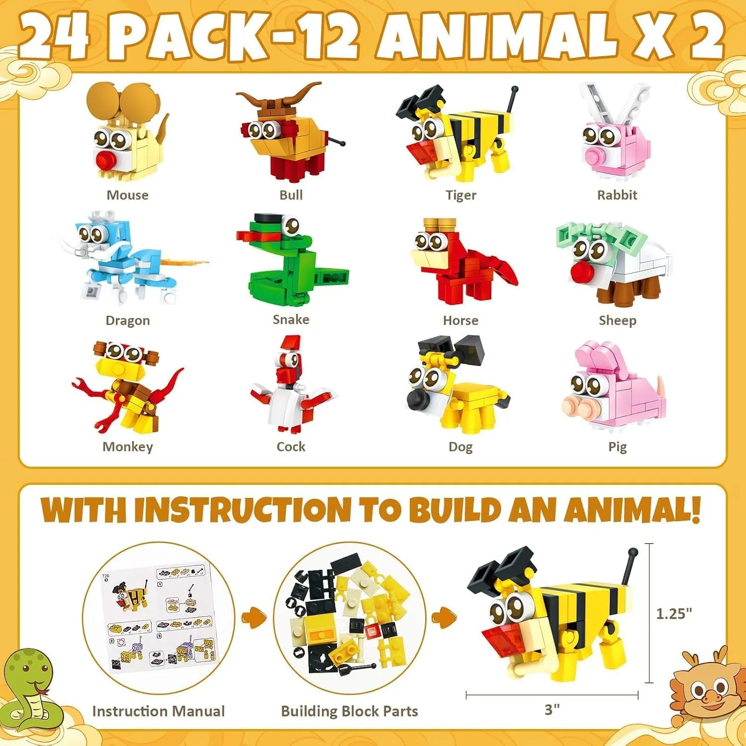 Easter Basket Stuffers Easter Gifts for Kids, 24 Pack Animal Building Block Toy with Gift Card Easter Basket Stuffer for Teen Boy Girl, Prefilled Easter Egg Fillers Kid Party Favor Goodies Bag