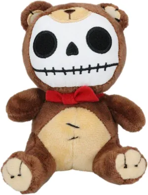 Ebros Gift Small Furry Bones Skeleton Honey Bear with Red Ribbon Soft Figurine Stuffed Collectible Forest Bears Skeletons Skulls Halloween Macabre Accent