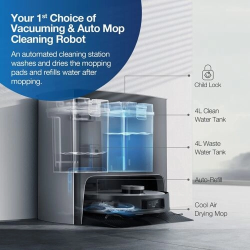 Ecovacs Deebot X1 Turbo Robot Vacuum Cleaner with Auto-Wash Mop - Black (Open Never Used)