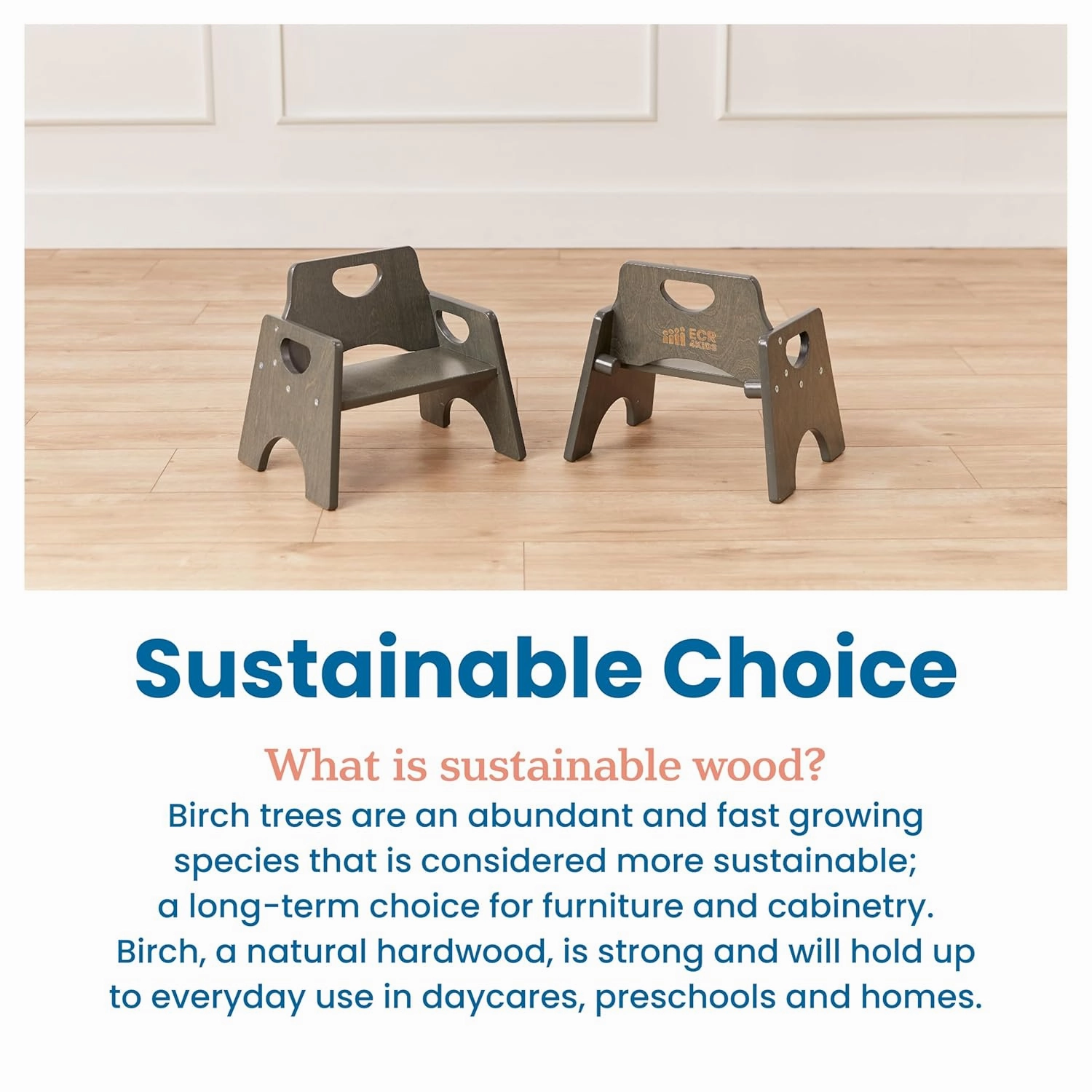 ECR4Kids Stackable Wooden Toddler Chair, 6in, Kids Furniture, Grey Wash, 2-Pack