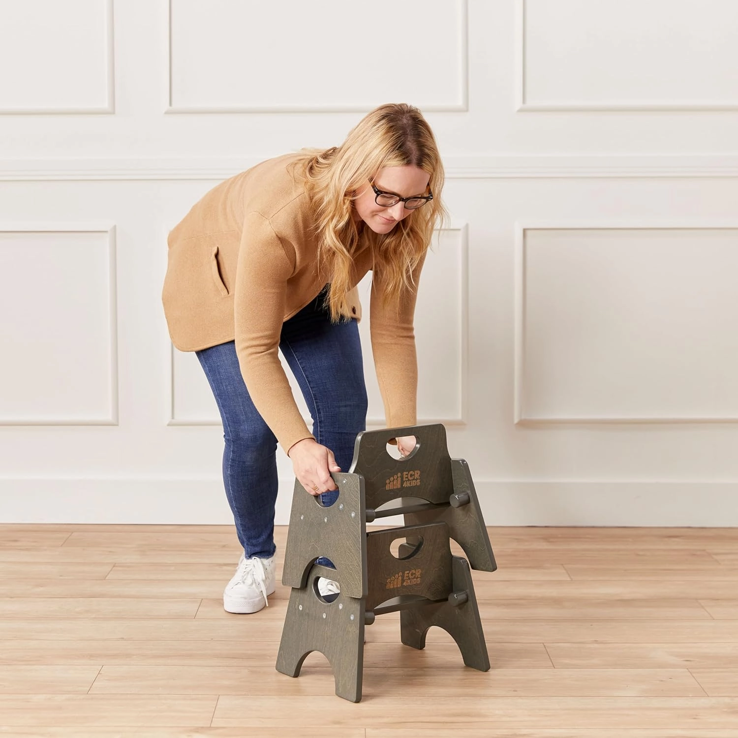 ECR4Kids Stackable Wooden Toddler Chair, 6in, Kids Furniture, Grey Wash, 2-Pack