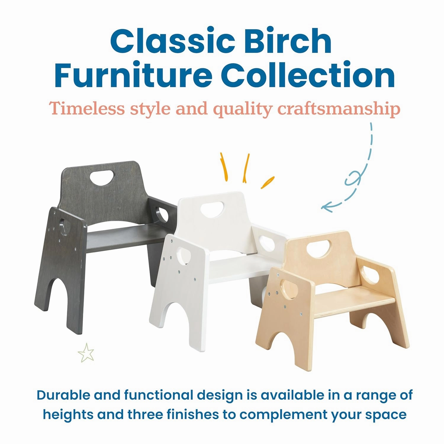 ECR4Kids Stackable Wooden Toddler Chair, 6in, Kids Furniture, Grey Wash, 2-Pack