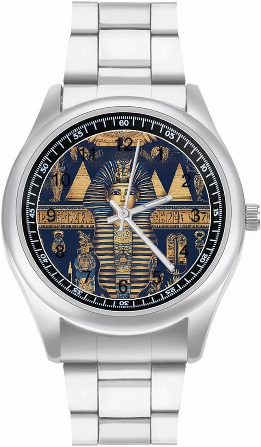 Egyptian Tradition Pattern Casual Wrist Watches for Men Classic Business Dress Watch Big Face for Work Gym