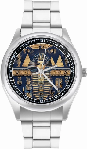 Egyptian Tradition Pattern Casual Wrist Watches for Men Classic Business Dress Watch Big Face for Work Gym
