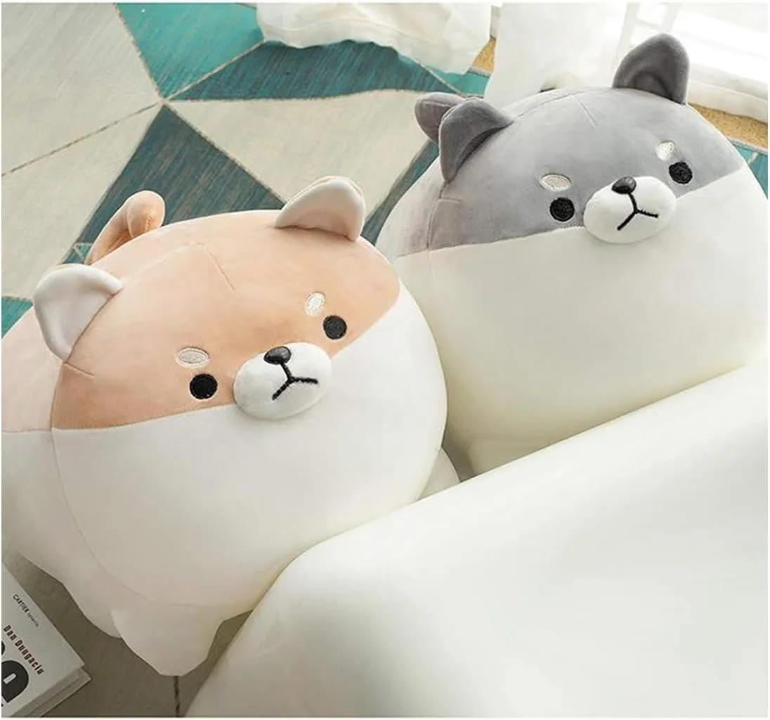 EHOTONG Shiba Inu Dog Plush Pillow, Corgi Stuffed Animal Plush Toy Hug Pillow Gifts for Girl Boy (Gray, 11.8in)