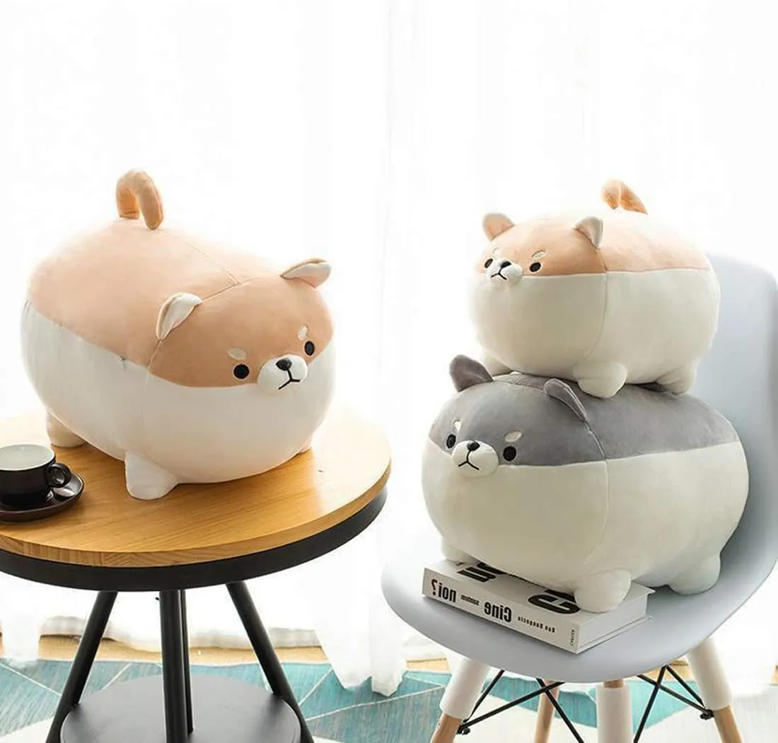 EHOTONG Shiba Inu Dog Plush Pillow, Corgi Stuffed Animal Plush Toy Hug Pillow Gifts for Girl Boy (Gray, 11.8in)