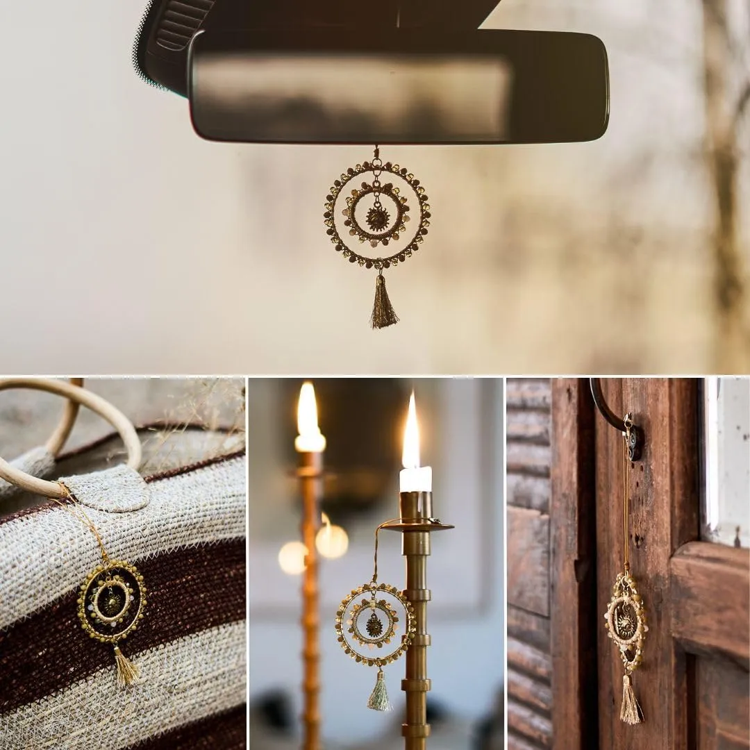 Elegant Cross for Car Mirror - Cute Suncatcher Rearview Decoration, Christian Beaded Keychain for Women, Bag, Purse, Handbag Charm Accessories, Sun Catcher Charms with Glass Beads - Ochre Sunset