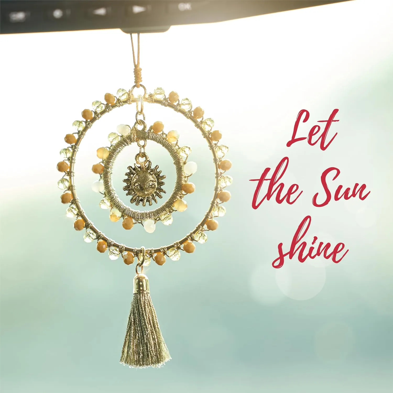 Elegant Cross for Car Mirror - Cute Suncatcher Rearview Decoration, Christian Beaded Keychain for Women, Bag, Purse, Handbag Charm Accessories, Sun Catcher Charms with Glass Beads - Ochre Sunset