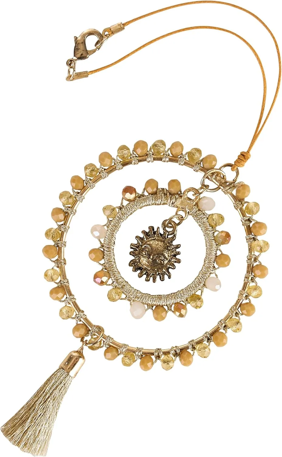Elegant Cross for Car Mirror - Cute Suncatcher Rearview Decoration, Christian Beaded Keychain for Women, Bag, Purse, Handbag Charm Accessories, Sun Catcher Charms with Glass Beads - Ochre Sunset