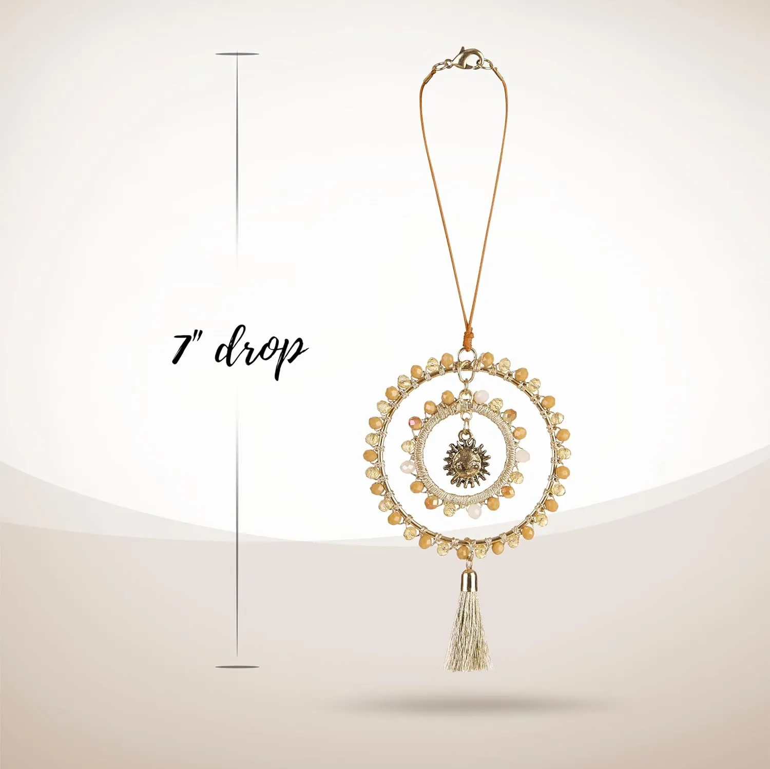 Elegant Cross for Car Mirror - Cute Suncatcher Rearview Decoration, Christian Beaded Keychain for Women, Bag, Purse, Handbag Charm Accessories, Sun Catcher Charms with Glass Beads - Ochre Sunset