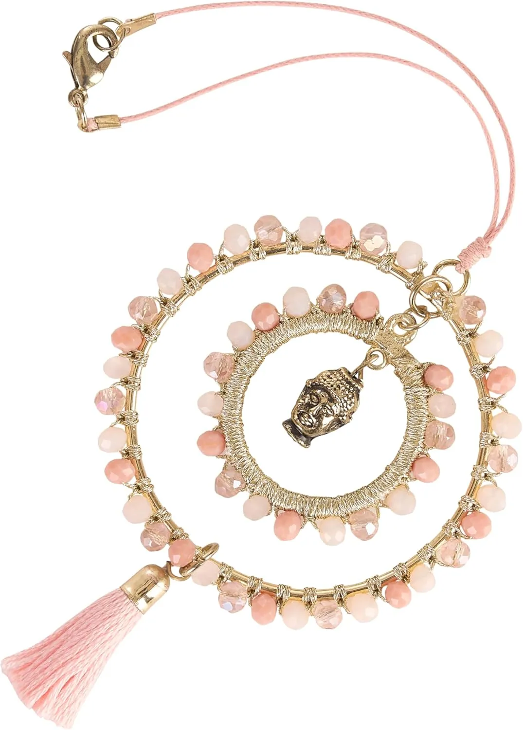 Elegant Cross for Car Mirror - Cute Suncatcher Rearview Decoration, Christian Beaded Keychain for Women, Bag, Purse, Handbag Charm Accessories, Sun Catcher Charms with Glass Beads - Pastel Pink Buddha