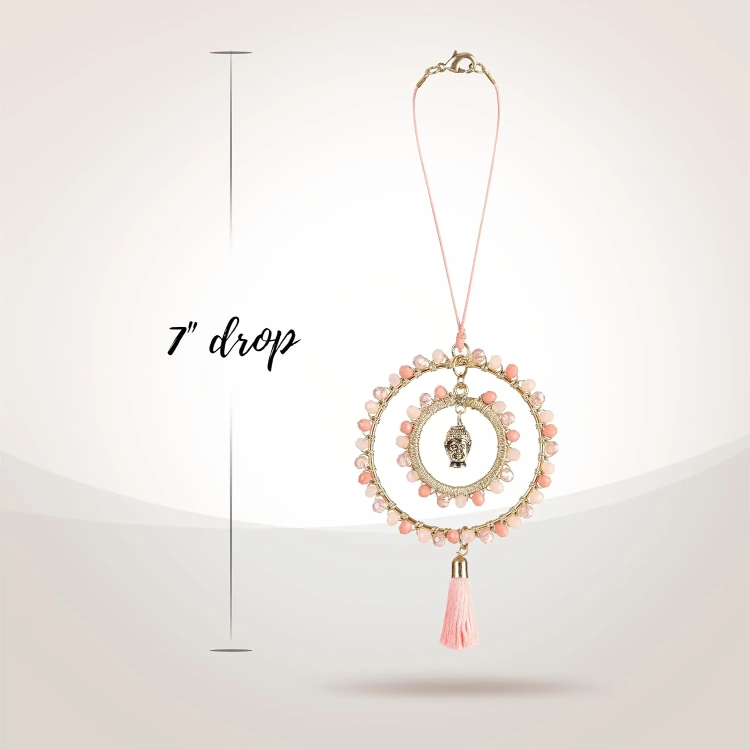 Elegant Cross for Car Mirror - Cute Suncatcher Rearview Decoration, Christian Beaded Keychain for Women, Bag, Purse, Handbag Charm Accessories, Sun Catcher Charms with Glass Beads - Pastel Pink Buddha