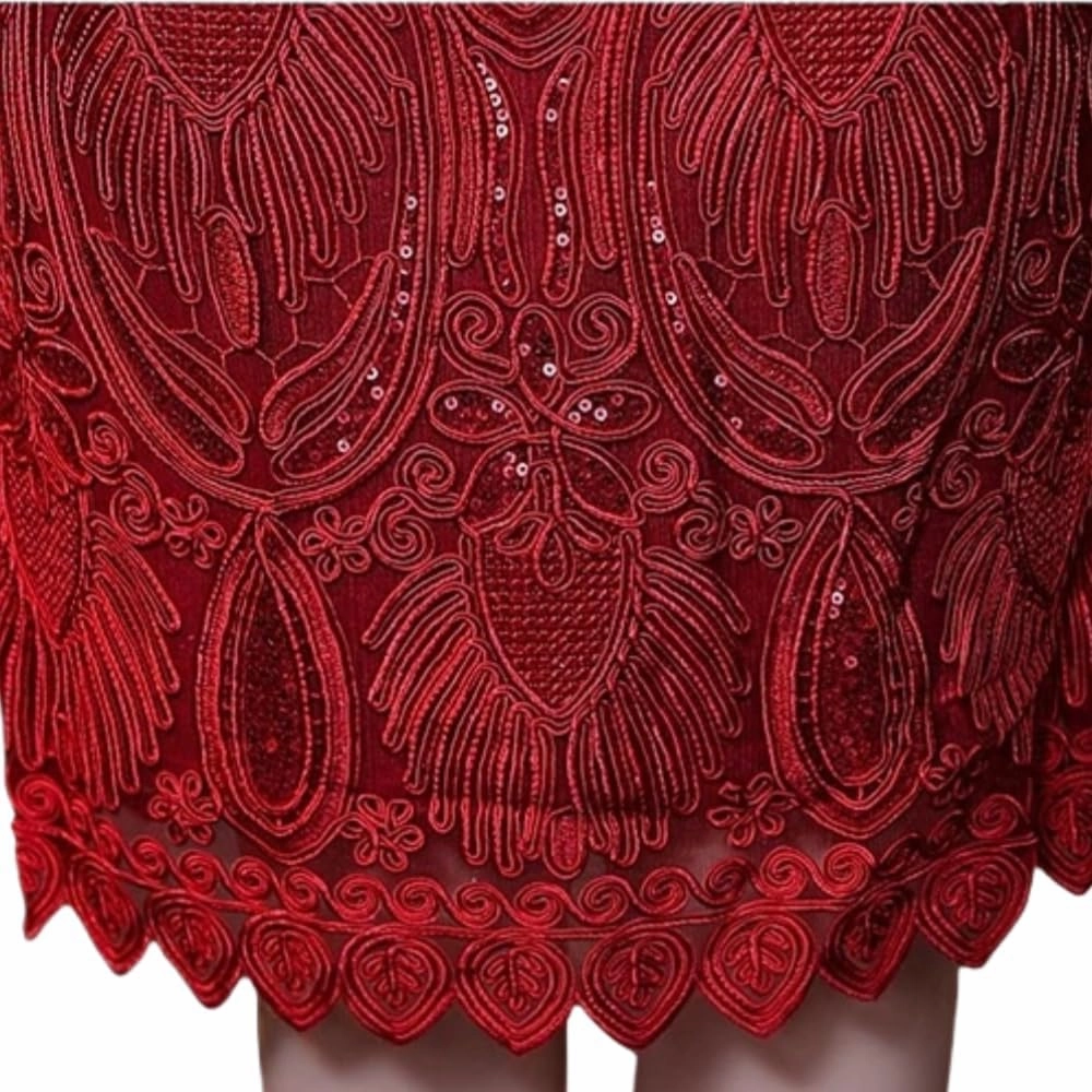 Elegant Womens Round Neck Half Sleeve Strappy Embroidered lace Dress 8926