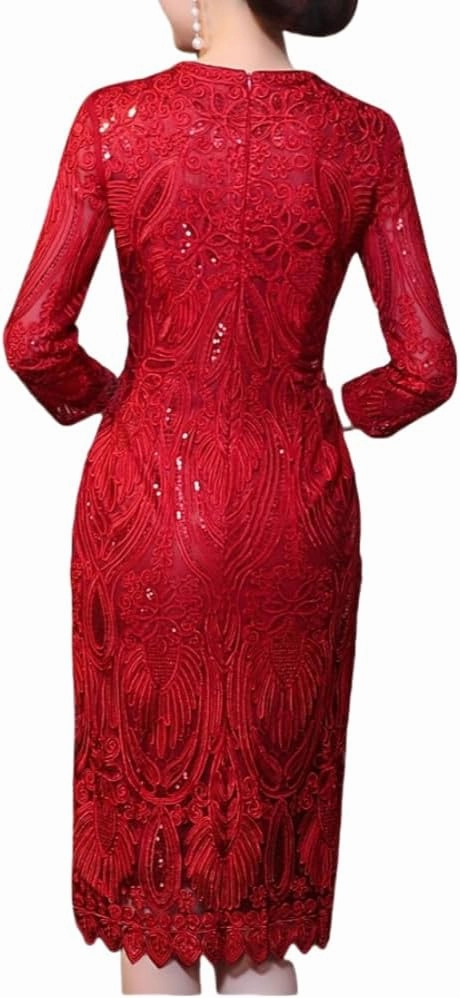 Elegant Womens Round Neck Half Sleeve Strappy Embroidered lace Dress 8926