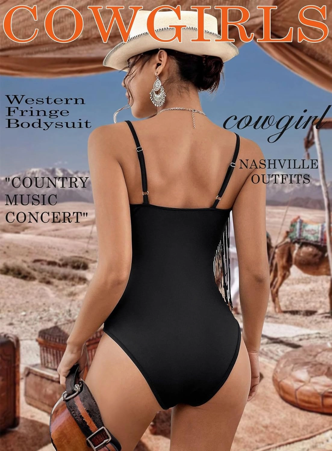 Ella Lust Cowgirl Fringe Bodysuit for Women - Western Country Concert Outfits Boho Tassel Jumpsuit Rave Festival Tops Romper