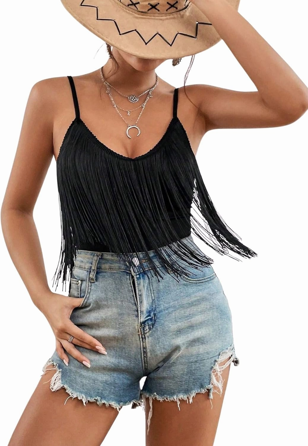 Ella Lust Cowgirl Fringe Bodysuit for Women - Western Country Concert Outfits Boho Tassel Jumpsuit Rave Festival Tops Romper