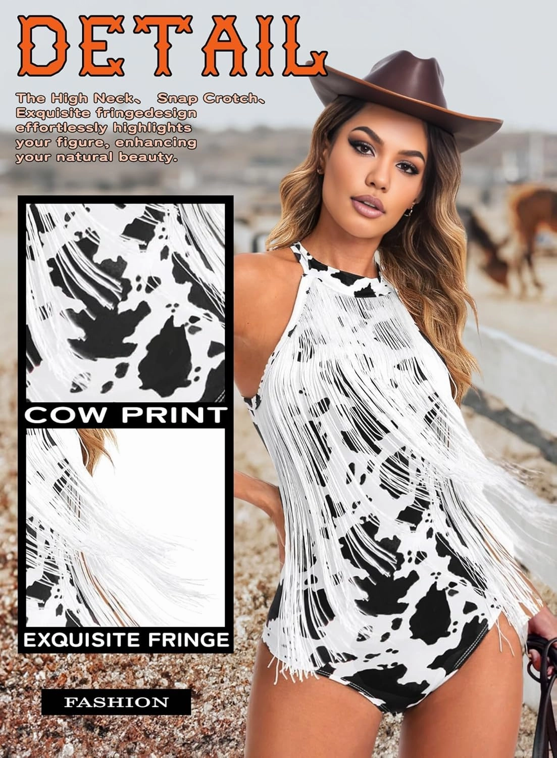 Ella Lust Women Western Fringe Bodysuit - Cowgirl Country Concert Outfit Boho Tassel Hem High Cut Skinny Festival Tank Top