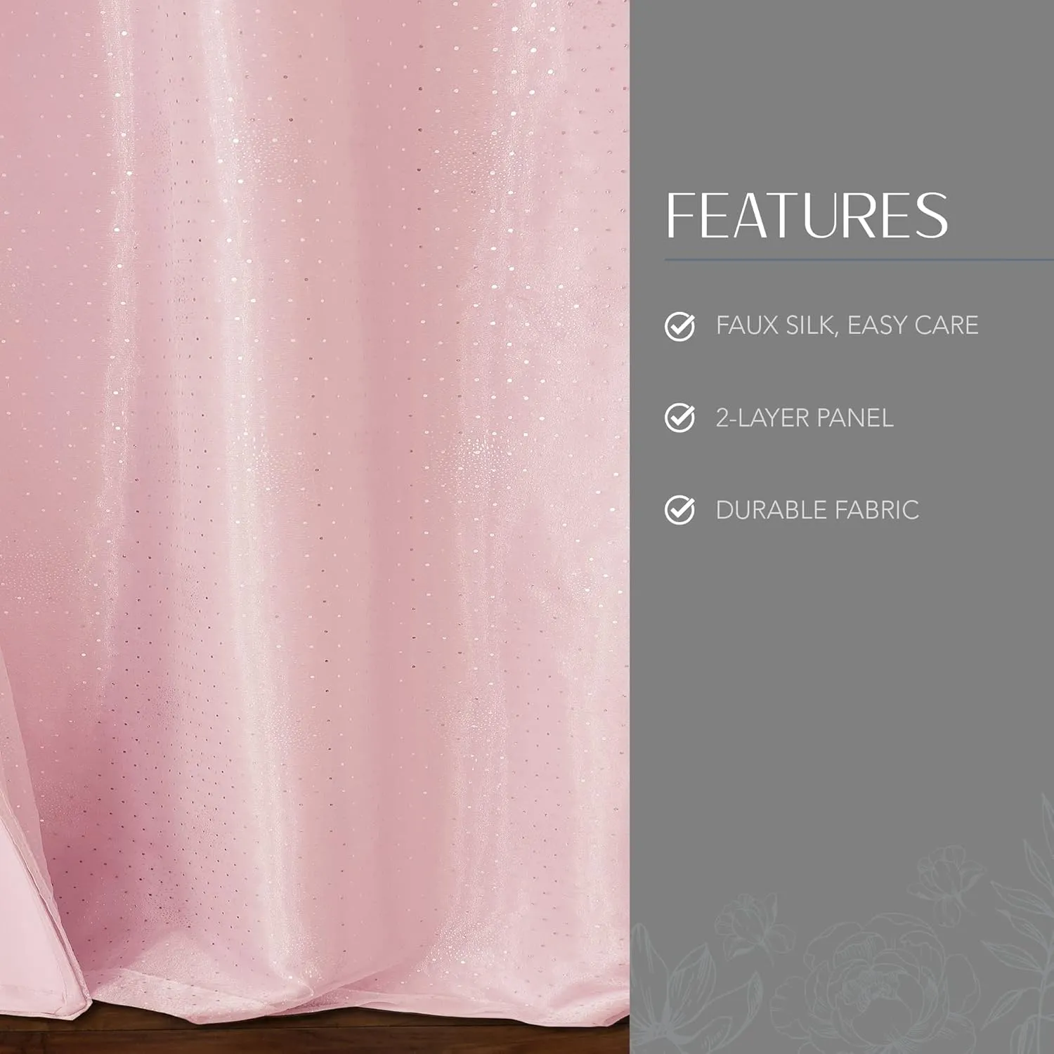 Elrene Home Fashions Aurora Kids Sheer Sparkle Overlay Blackout Window Curtain Panel, Soft Pink, 52"x95"