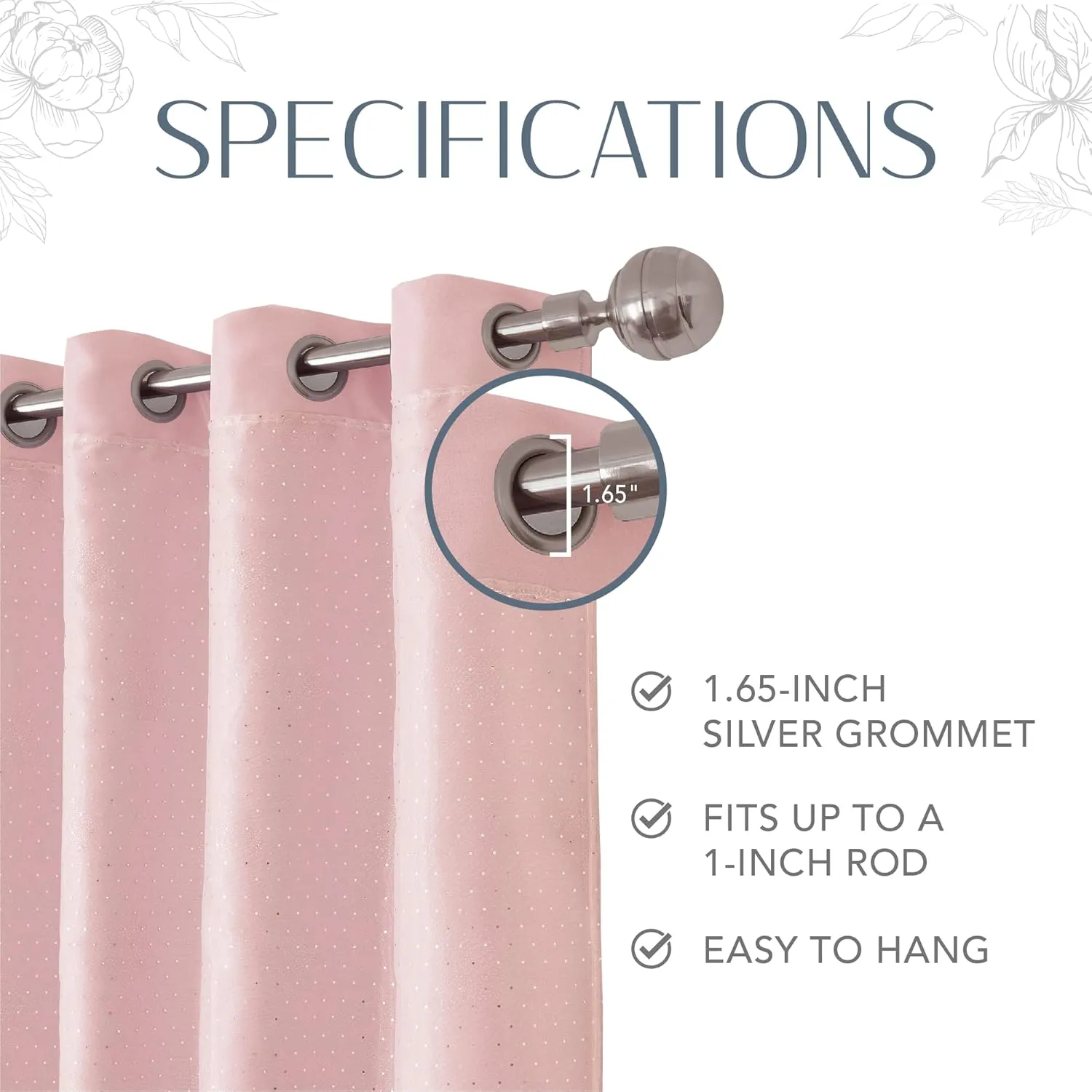 Elrene Home Fashions Aurora Kids Sheer Sparkle Overlay Blackout Window Curtain Panel, Soft Pink, 52"x95"