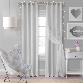 Elrene Home Fashions Aurora Kids Sheer Sparkle Overlay Blackout Window Curtain Panel, Pearl Gray, 52"x95"