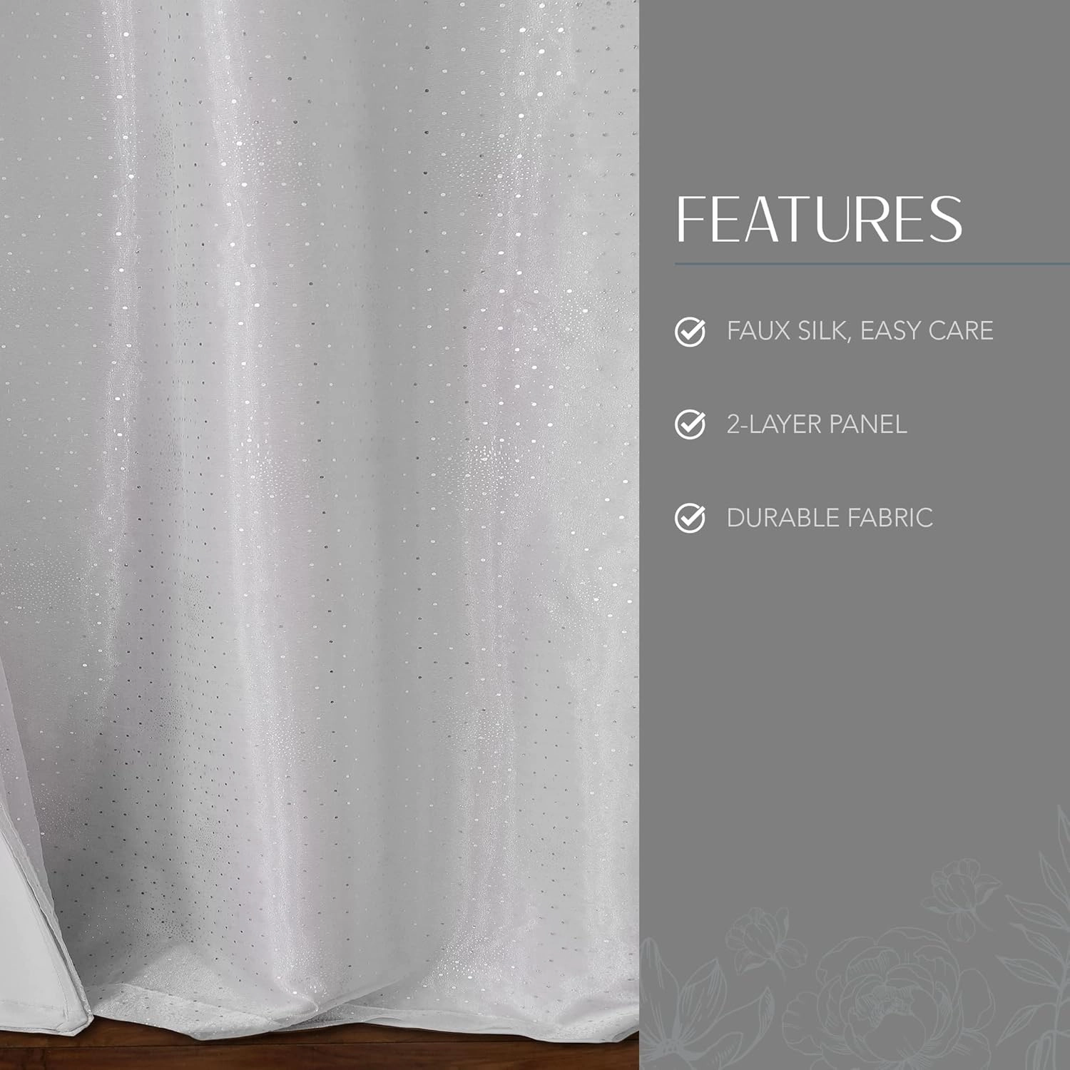 Elrene Home Fashions Aurora Kids Sheer Sparkle Overlay Blackout Window Curtain Panel, Pearl Gray, 52"x95"