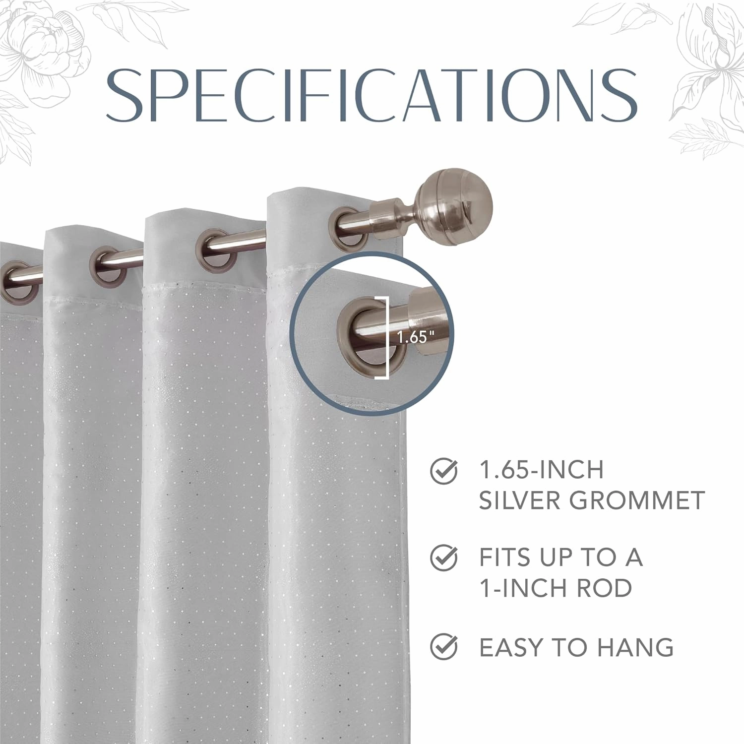 Elrene Home Fashions Aurora Kids Sheer Sparkle Overlay Blackout Window Curtain Panel, Pearl Gray, 52"x95"