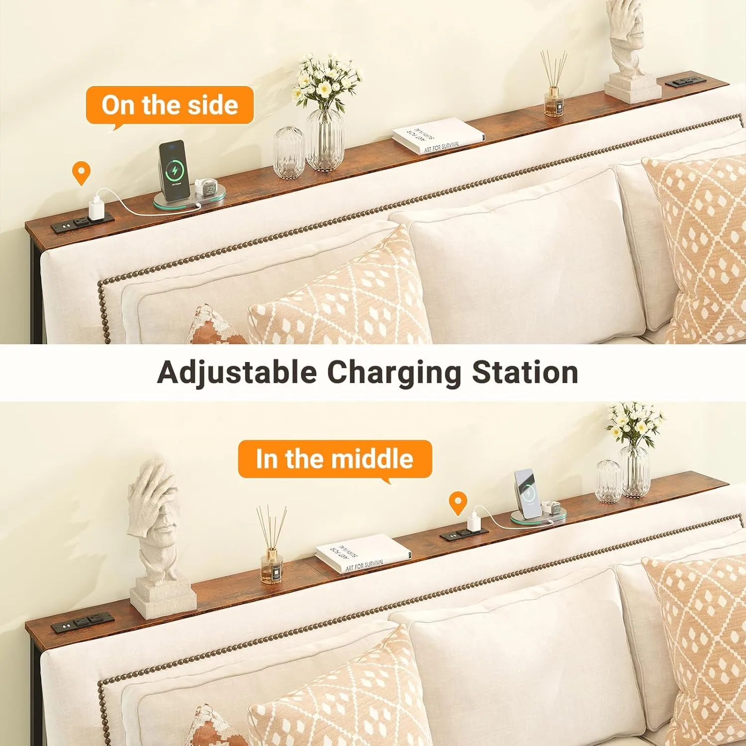 ELYKEN 2 Pack 5.9" Narrow Console Sofa Table with Power Outlets, Total 78.8” Long Behind Couch Table with Charge Station and 5.9’ Extension Cord for Living Room, 5.9"D x 78.8”W x 29.5”H, Rustic Brown