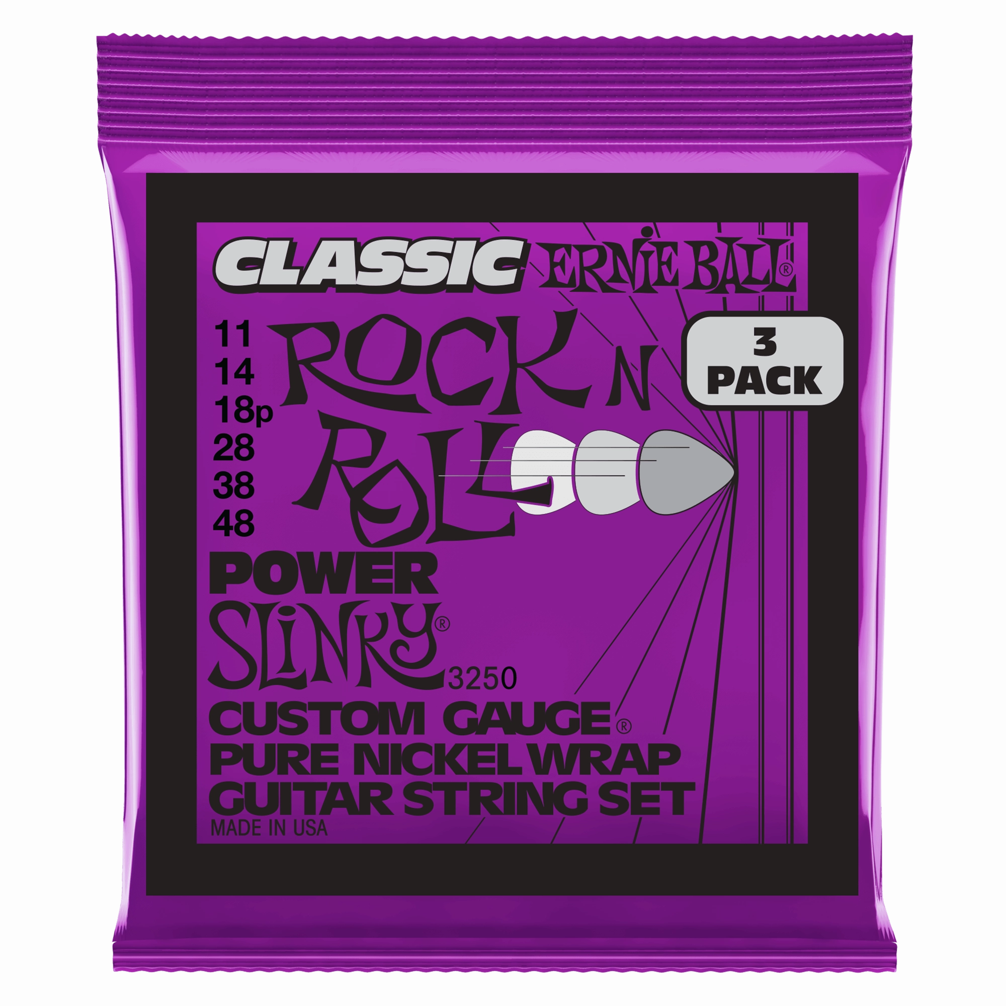 Ernie Ball Power Slinky Classic Rock n Roll Pure Nickel Electric Guitar Strings Set - 11-48 /3-Pack