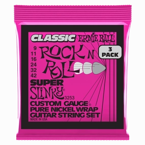 Ernie Ball Super Slinky Classic Rock n Roll Pure Nickel Electric Guitar Strings Set - 9-42 / 3-Pack