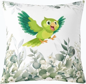Erosebridal Cute Bird 18x18 Throw Pillow Cover,Boys Cartoon Animal Pillow Cover,Kawaii Wildlife Plants Cushion Cover,Minimalist Eucalyptus Decorative Pillow Cover for Kids Girls