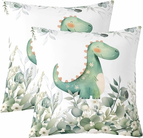Erosebridal Pack of 2 Kids Cartoon Dinosaur Pillow Covers 18x18,Cute Magical Animal Throw Pillow Covers,Kawaii Theme Cushion Covers Rustic Farmhouse Botanical Floral Leaves Decorative Pillow Covers