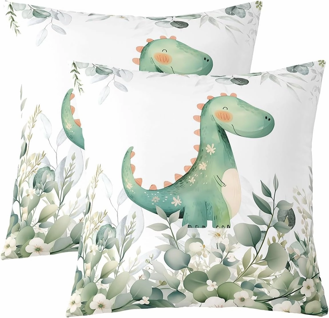 Erosebridal Pack of 2 Kids Cartoon Dinosaur Pillow Covers 18x18,Cute Magical Animal Throw Pillow Covers,Kawaii Theme Cushion Covers Rustic Farmhouse Botanical Floral Leaves Decorative Pillow Covers