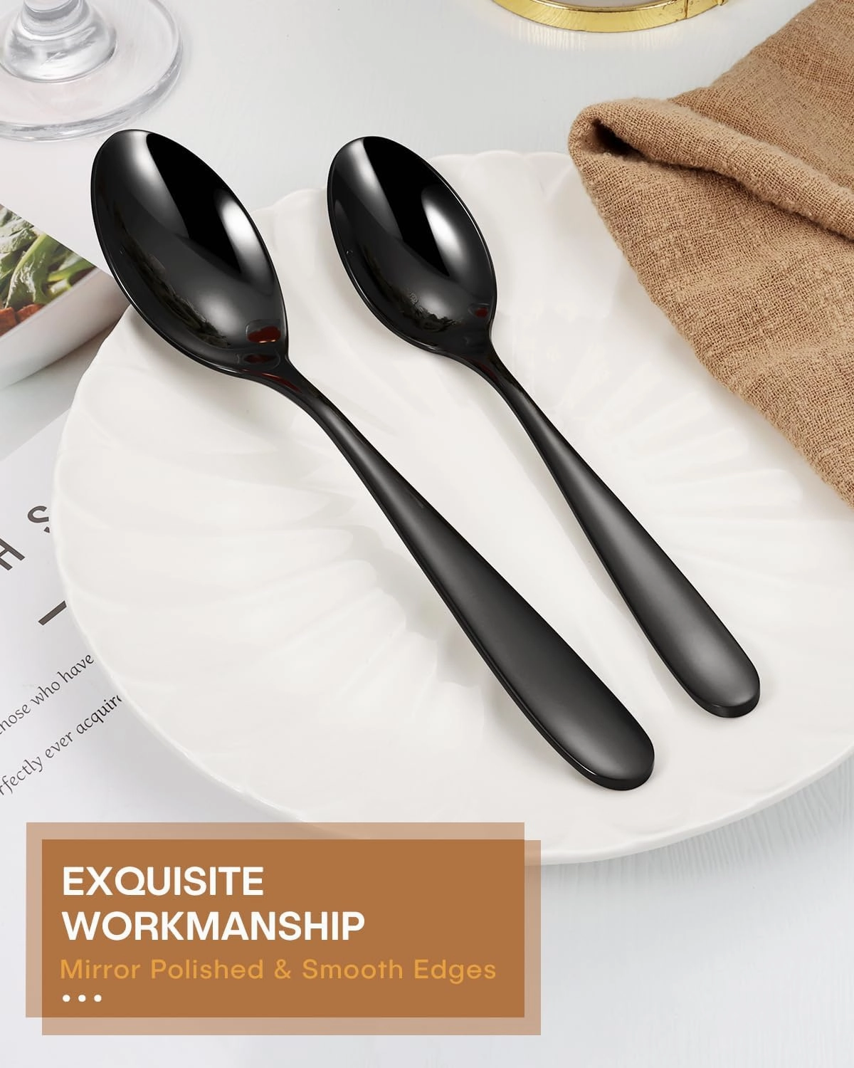 EUIRIO Black Silverware Set, 40-Piece Classic Cutlery Set for 8, Heavy Duty Stainless Steel Mirror Flatware Set, Food-Grade Utensil Sets Includes Spoons Forks and Knives, Dishwasher Safe