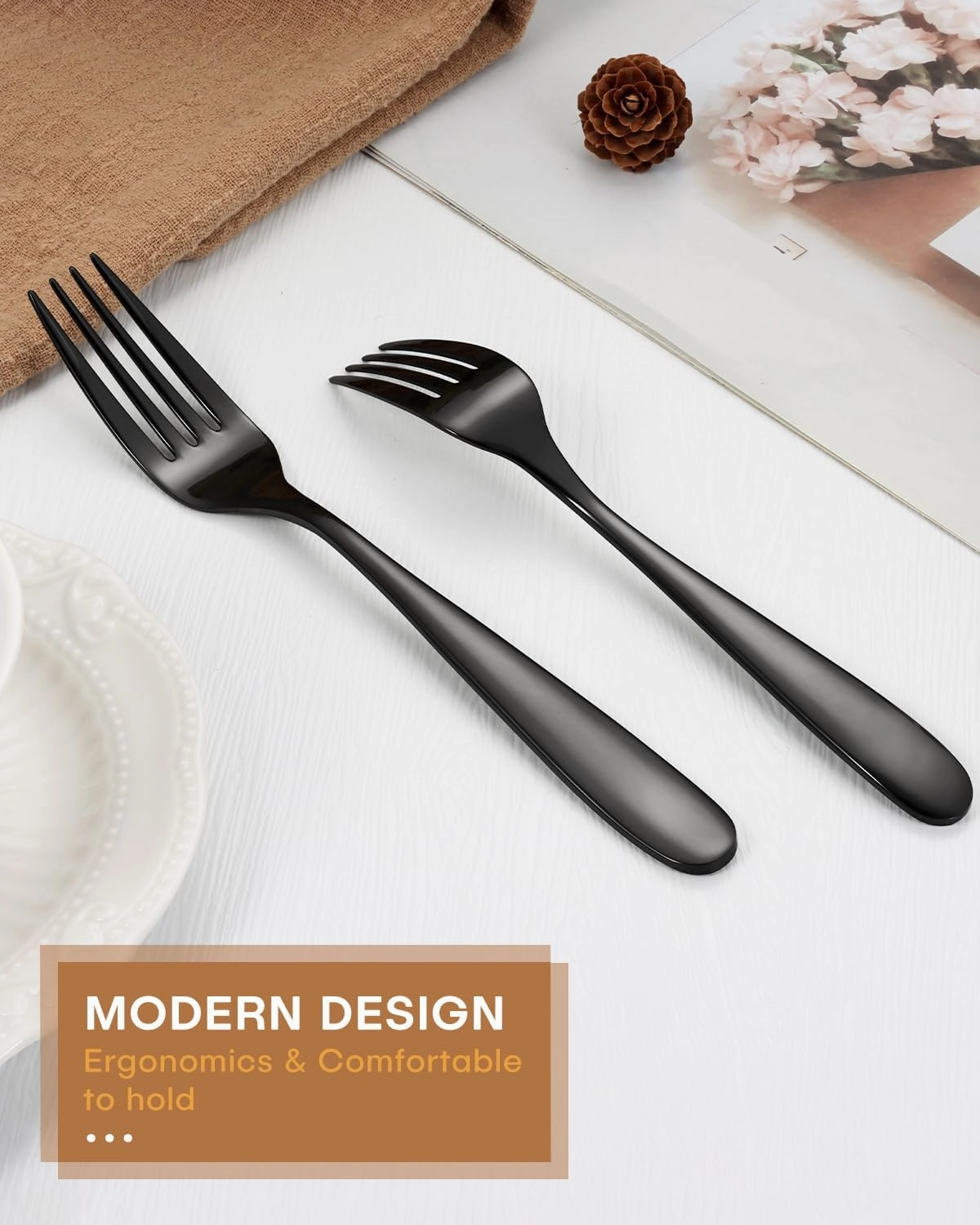 EUIRIO Black Silverware Set, 40-Piece Classic Cutlery Set for 8, Heavy Duty Stainless Steel Mirror Flatware Set, Food-Grade Utensil Sets Includes Spoons Forks and Knives, Dishwasher Safe