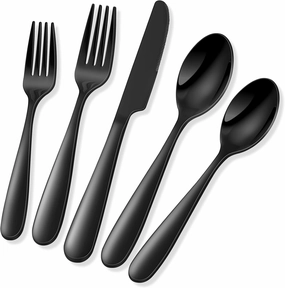 EUIRIO Black Silverware Set, 40-Piece Classic Cutlery Set for 8, Heavy Duty Stainless Steel Mirror Flatware Set, Food-Grade Utensil Sets Includes Spoons Forks and Knives, Dishwasher Safe