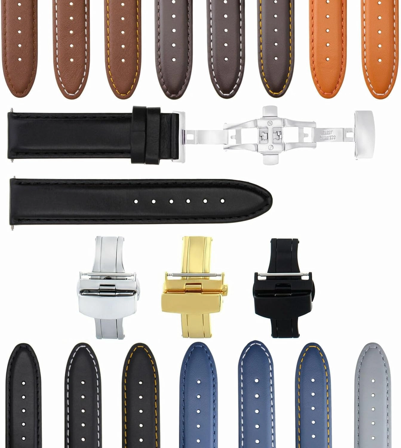 Ewatchparts 18-19-20-22-24mm Classic Men's Leather Watch Band Strap Smooth Compatible with Dunhill Clasp