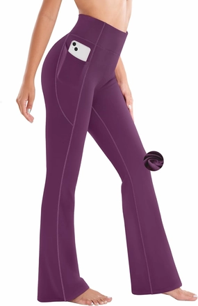 Ewedoos Fleece Lined Pants Women Thermal Yoga Pants with Pockets High Waist Warm Pants Winter Flare Leggings for Women