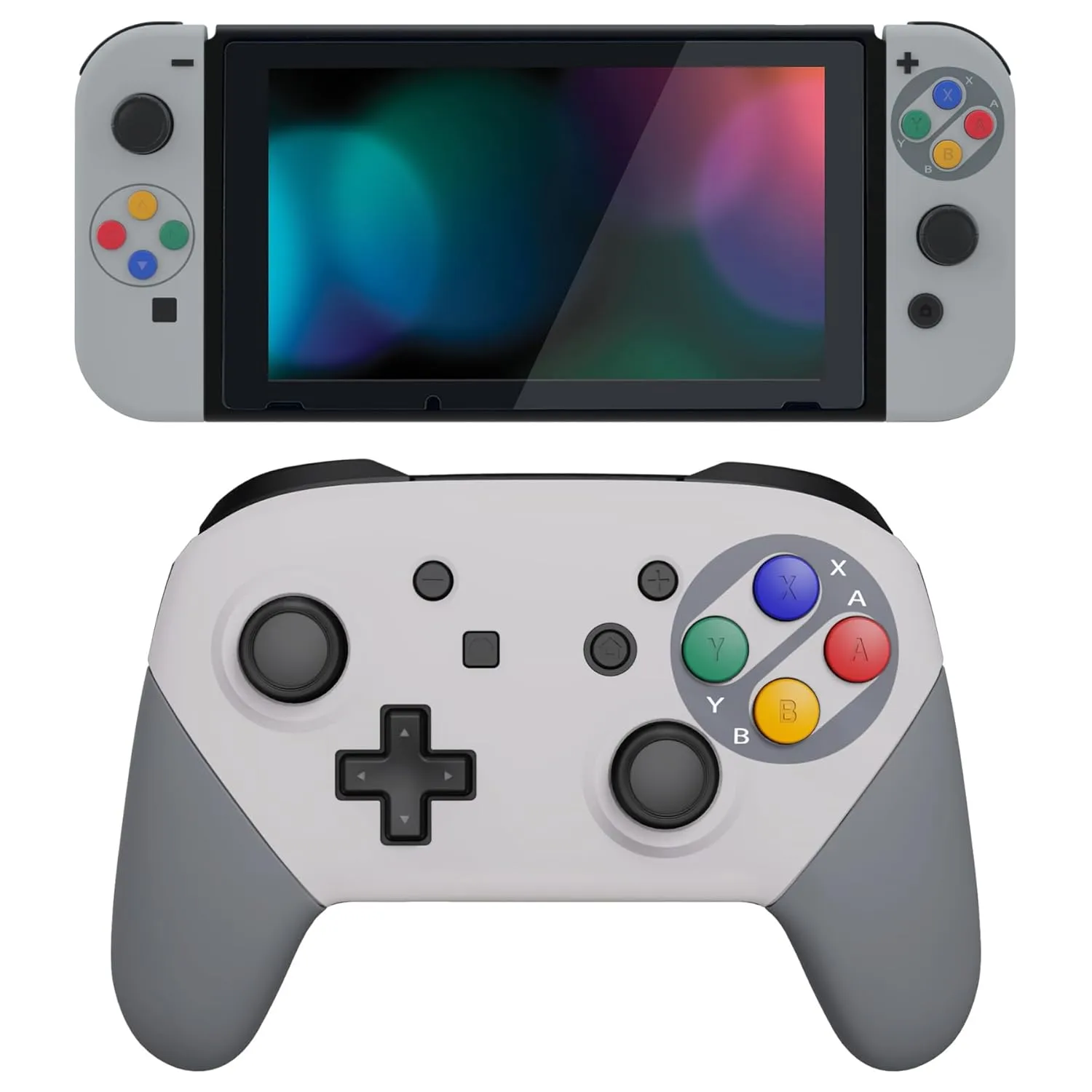 eXtremeRate SFC SNES Classic EU Style Replacement Full Set Shell for Nintendo Switch & Switch Pro Controller - Console Controller NOT Included