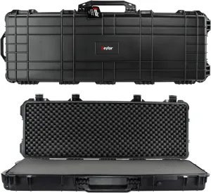 Eylar 53" Inch Protective Roller Rifle Hard Case with Foam, Waterproof & Crushproof, Two Rifles Or Multiple Guns, Pressure Valve with Lockable Fittings Black