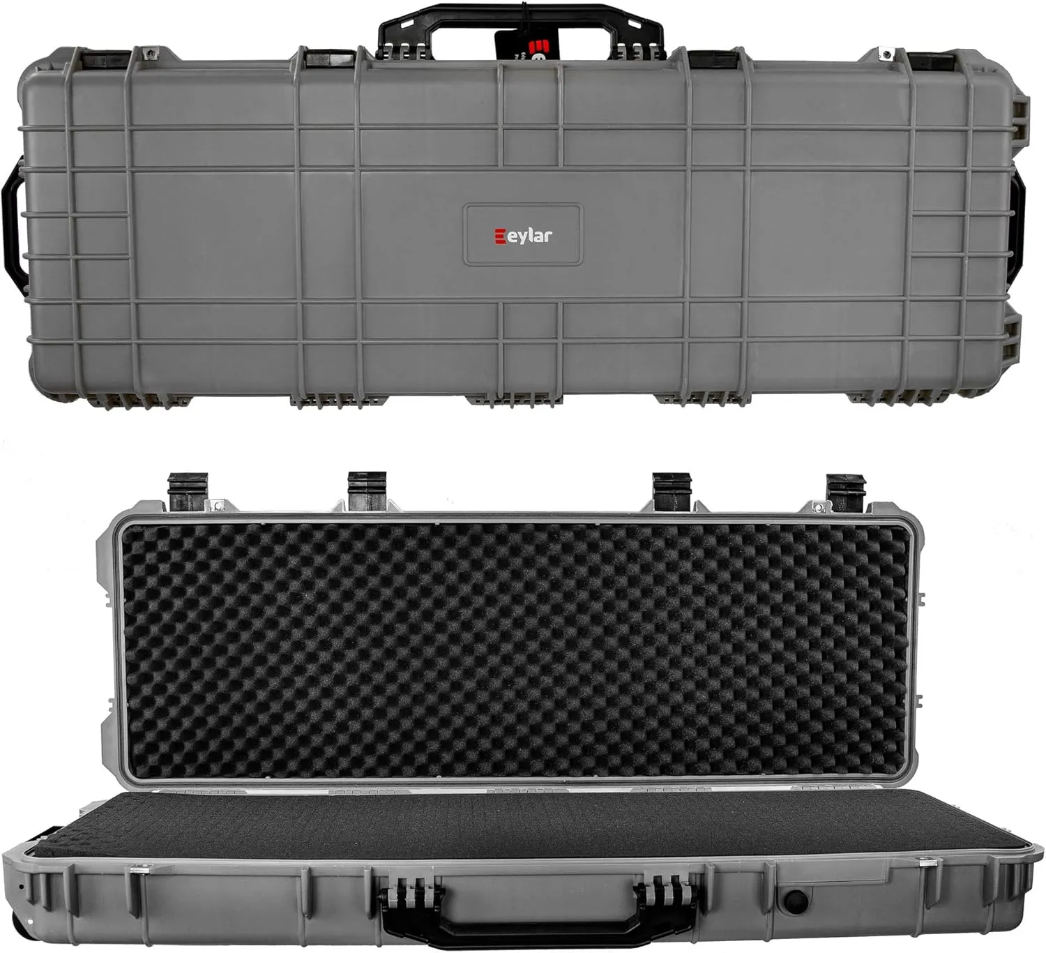 Eylar 53" Inch Protective Roller Rifle Hard Case with Foam, Waterproof & Crushproof, Two Rifles Or Multiple Guns, Pressure Valve with Lockable Fittings Gray