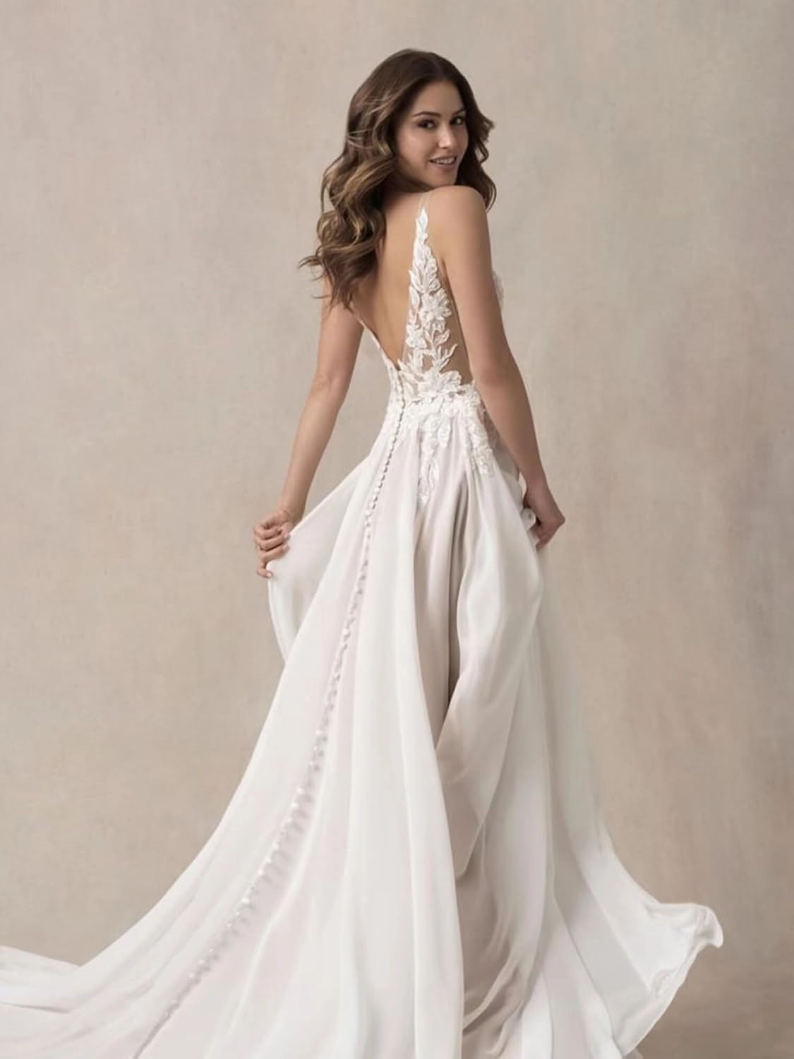 Fair Lady Wedding Dresses for Bride 2024 Lace Appliques A-Line V Neck Chiffon Bridal Ball Gown with Train