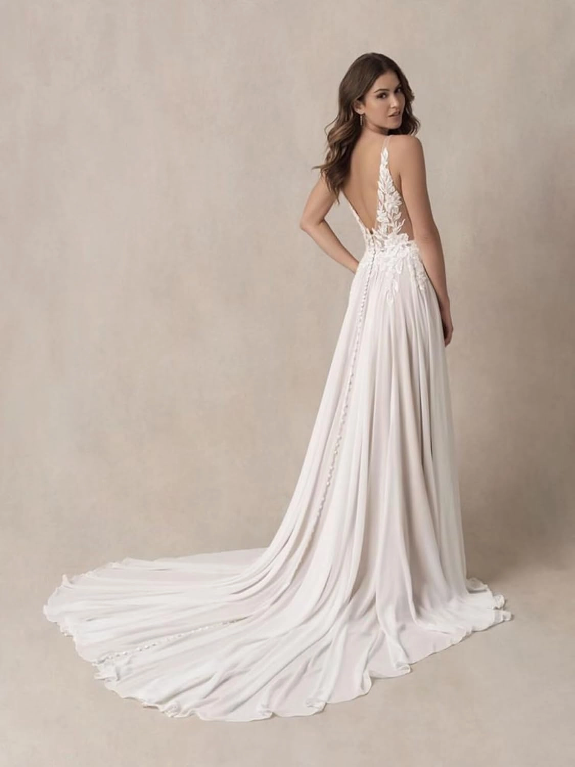 Fair Lady Wedding Dresses for Bride 2024 Lace Appliques A-Line V Neck Chiffon Bridal Ball Gown with Train