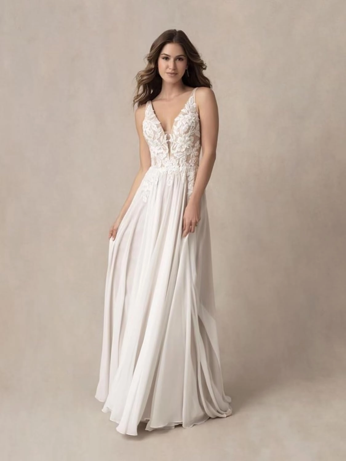 Fair Lady Wedding Dresses for Bride 2024 Lace Appliques A-Line V Neck Chiffon Bridal Ball Gown with Train