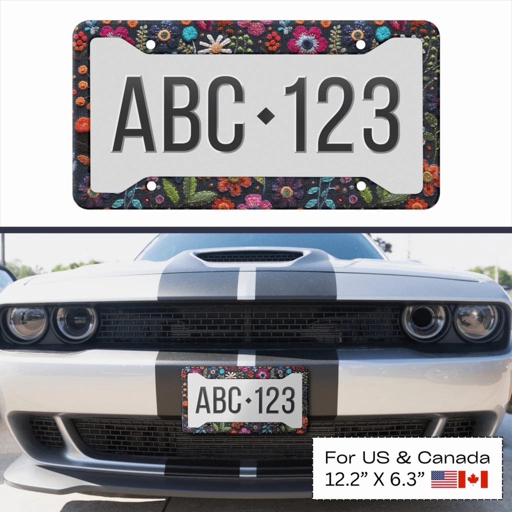 Felt Flowers License Plate Frame