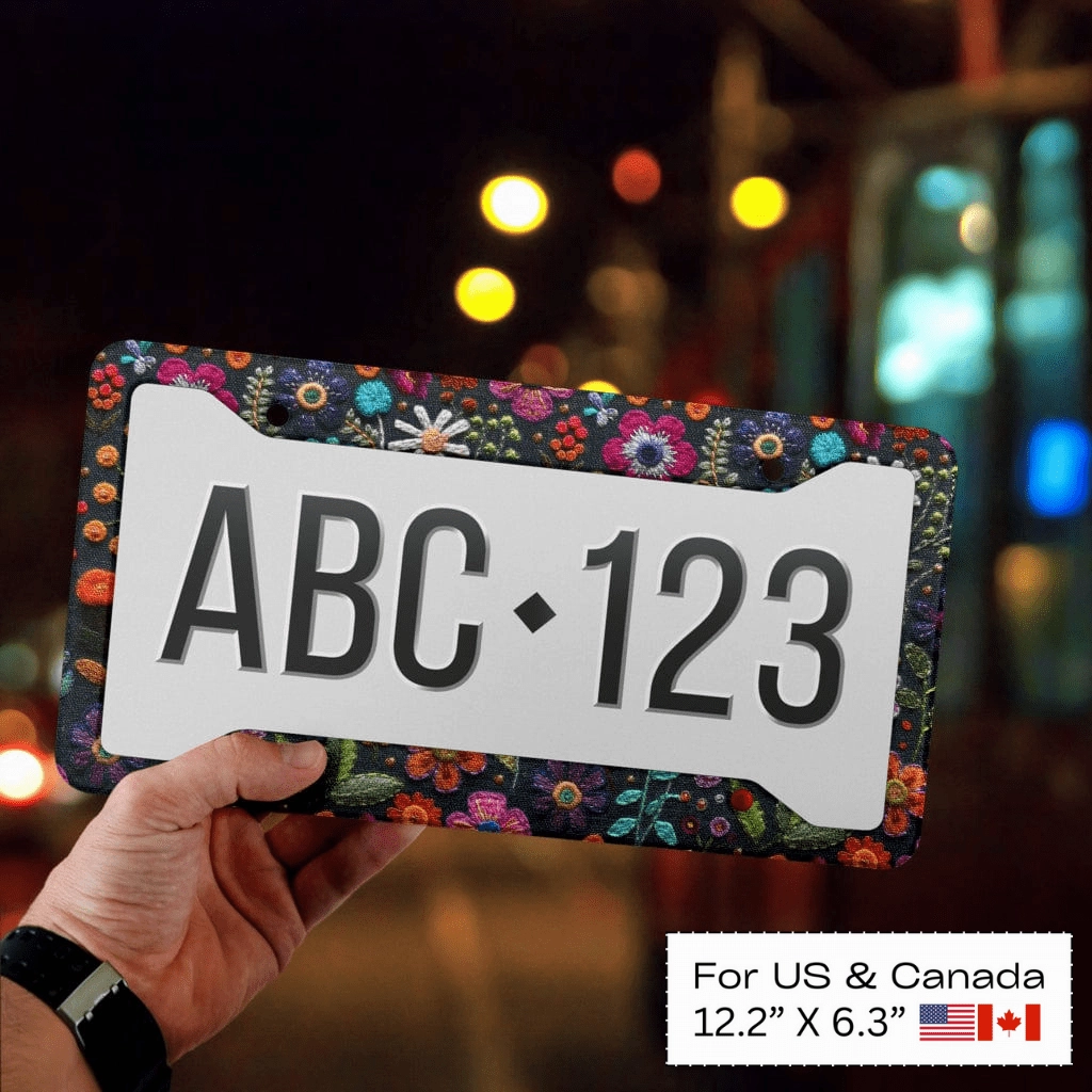 Felt Flowers License Plate Frame