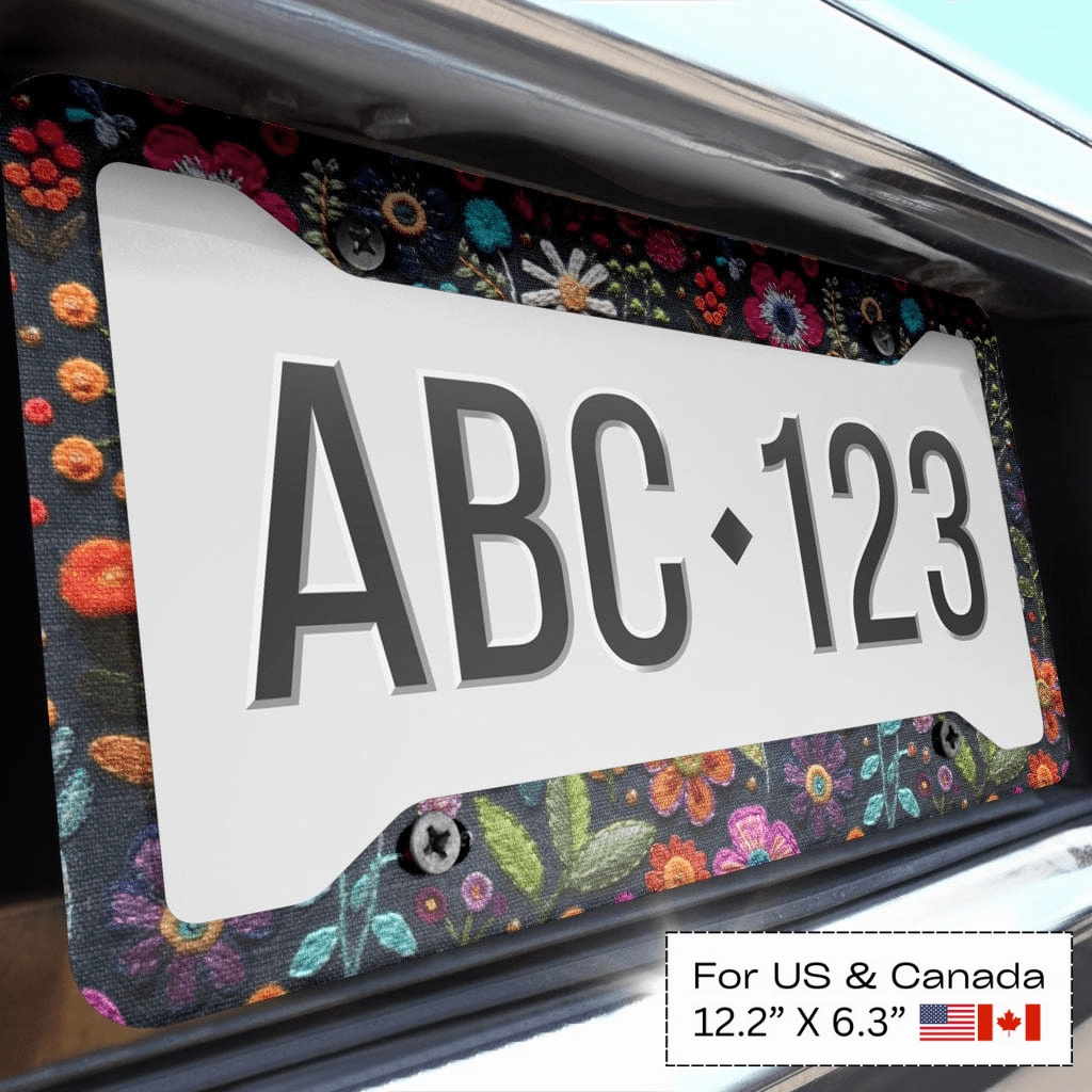 Felt Flowers License Plate Frame