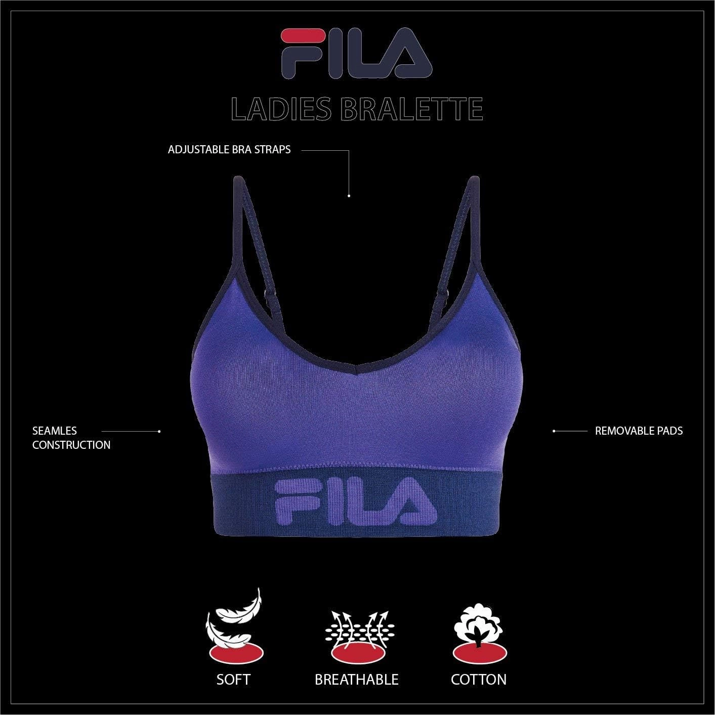 Fila Women's 2-Pack Classic Seamless Logo Cami Low Impact Sports Bra with Adjustable Straps